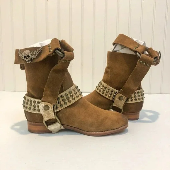 NEW RARE Zadig & Voltaire Arcade Studded Western Suede Harness Ankle Booties 5 - Picture 9 of 15